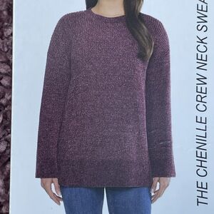 Matty M Women's XL Chenille Crew Neck Sweater Plum e0863